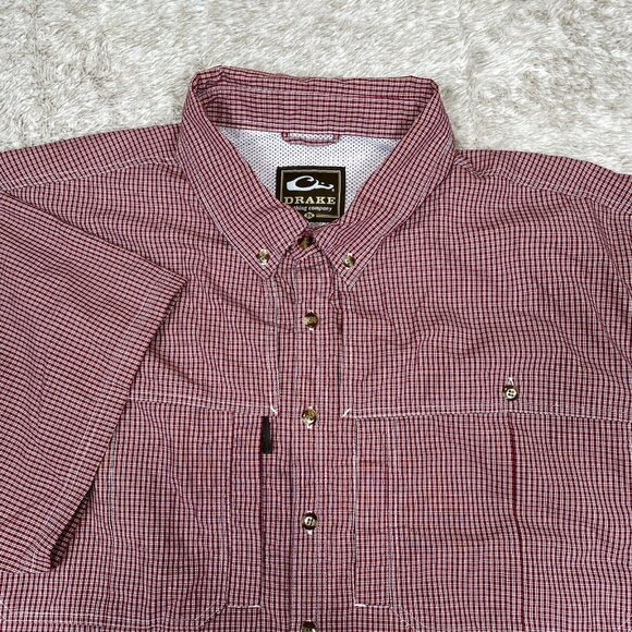 Drake Button Front Shirt Mens 3XL Red Plaid Waterfowl Outdoors Fishing Hunting - Picture 1 of 11